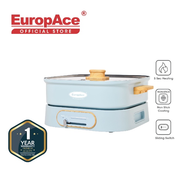 EuropAce 3L Retro Designed Steamboat with Grill and Takoyaki (Tiffany Blue)